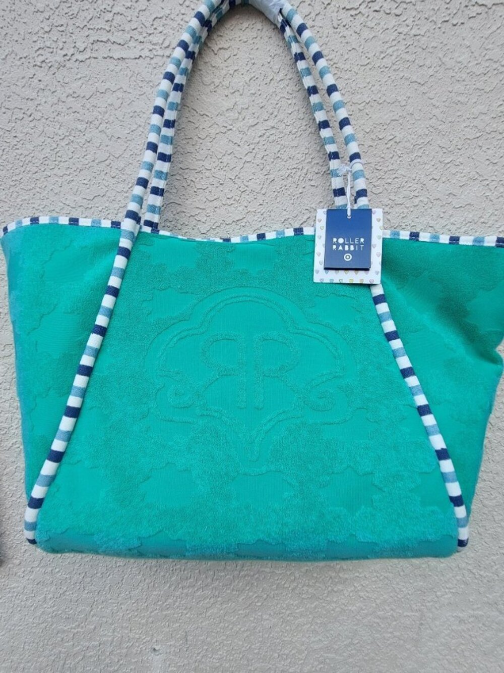 NWT RARE Roller Rabbit x Target Green Star Geo Large Terry Beach Tote Bag